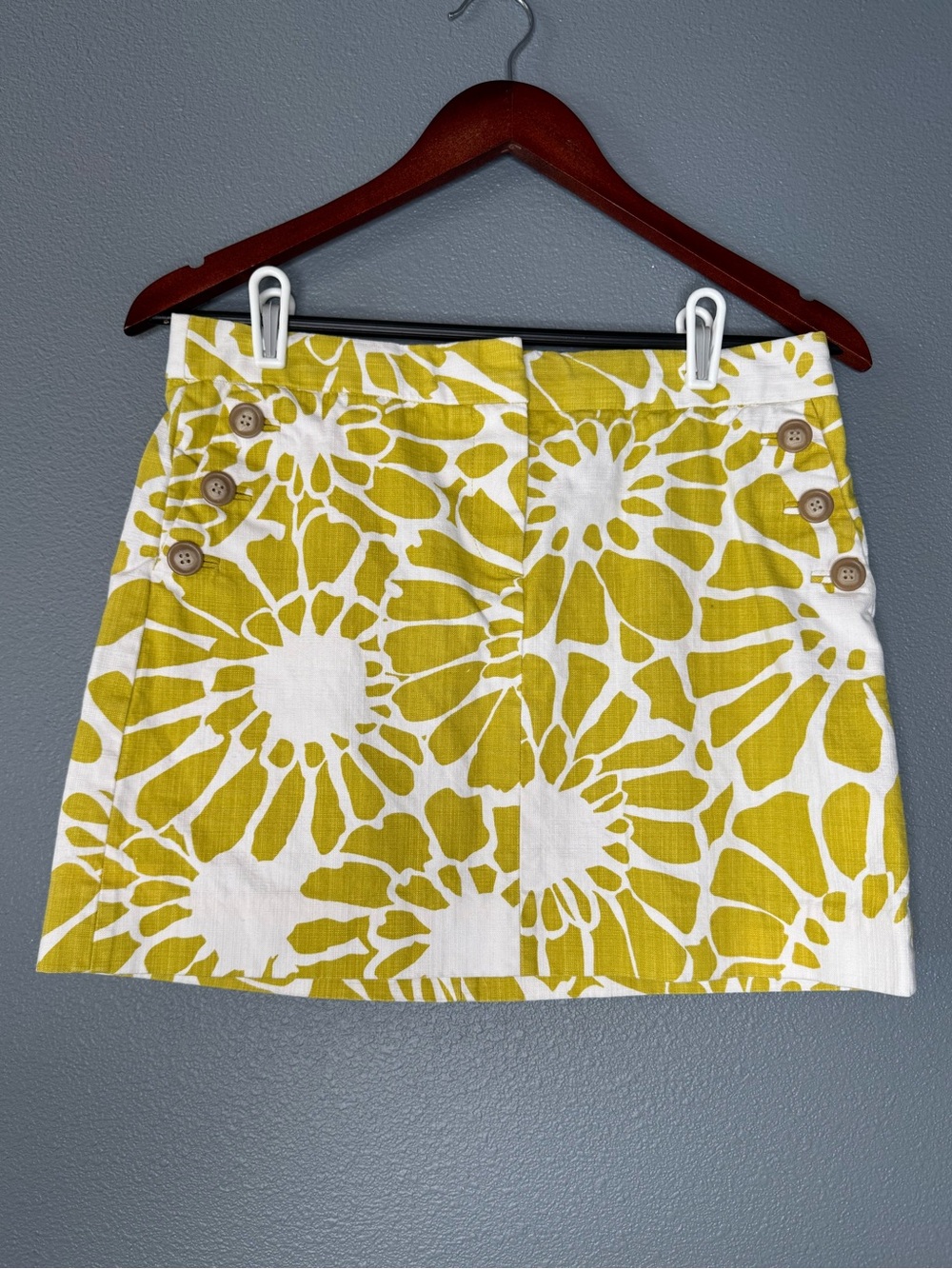 J Crew White and Yellow Floral Cotton Mini Skirt